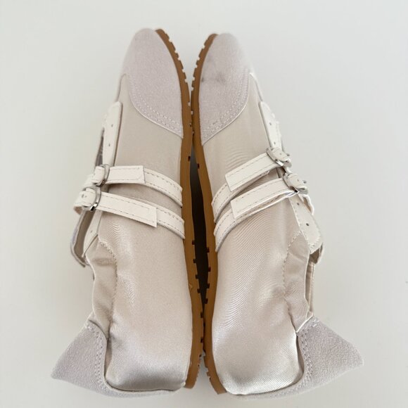 Ballet Flats Double Straps Tan Off White Size 7 Mixed Fabric - Picture 4 of 6